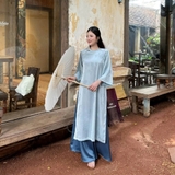 ÁO DÀI VÂN TỬ LỤA CỔ TRÒN ĐÍNH NÚT BƯỚM ZAREEN ADI10