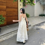 ĐẦM 2 DÂY TƠ THÊU HOA PHỐI REN ZAREEN DAX116