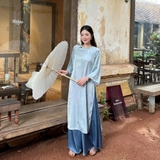 ÁO DÀI VÂN TỬ LỤA CỔ TRÒN ĐÍNH NÚT BƯỚM ZAREEN ADI10