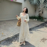 ĐẦM 2 DÂY TƠ THÊU HOA PHỐI REN ZAREEN DAX116