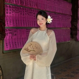 ÁO DÀI VÂN THANH CỔ YẾM ĐÍNH NGỌC TRAI ZAREEN ADI09