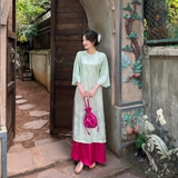 ÁO DÀI ĐAN THANH LỤA TẰM CỔ TRÒN ĐÍNH NÚT ZAREEN ADI03