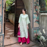 ÁO DÀI ĐAN THANH LỤA TẰM CỔ TRÒN ĐÍNH NÚT ZAREEN ADI03