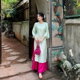 ÁO DÀI ĐAN THANH LỤA TẰM CỔ TRÒN ĐÍNH NÚT ZAREEN ADI03