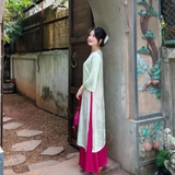 ÁO DÀI ĐAN THANH LỤA TẰM CỔ TRÒN ĐÍNH NÚT ZAREEN ADI03