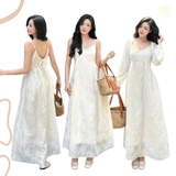 ĐẦM 2 DÂY TƠ THÊU HOA PHỐI REN ZAREEN DAX116