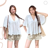 ÁO XÔ THÊU CỔ V PHỐI REN ZAREEN VOA157