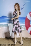 Đầm midi họa tiết hoa hồng