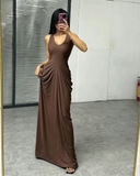 ĐẦM BODYCON DÁNG DÀI NHẤN EO LISA MÀU NÂU