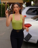 SET BODYSUIT XANH + QUẦN JEANS LƯNG CAO ỐNG LOE MONA