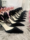 GIÀY CAO GÓT MŨI NHỌN LỤA SATIN LISA ĐEN