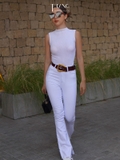 DECEM HIGH WAIST WHITE FLARE TROUSERS - QUẦN JEANS ỐNG LOE LƯNG CAO CO GIÃN