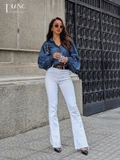 SET ÁO SƠ MI DENIM + QUẦN JEANS ỐNG LOE TRẮNG