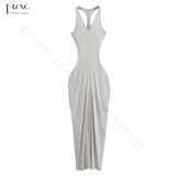 ĐẦM BODYCON DÁNG DÀI NHẤN EO LISA MÀU GHI