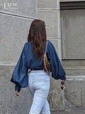 Elegance denim puff sleeve shirt - Áo somi denim tay phồng