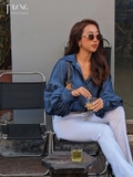 SET ÁO SƠ MI DENIM + QUẦN JEANS ỐNG LOE TRẮNG