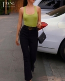 SET BODYSUIT XANH + QUẦN JEANS LƯNG CAO ỐNG LOE MONA