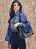 Elegance denim puff sleeve shirt - Áo somi denim tay phồng
