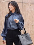 Elegance denim puff sleeve shirt - Áo somi denim tay phồng