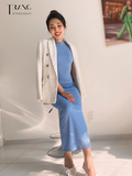 Sky blue body dress - Đầm ôm dáng dài không tay