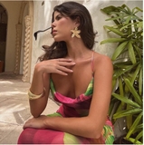 ĐẦM HAI DÂY CỔ ĐỔ HỌA TIẾT ĐỎ PHỐI XANH