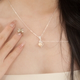 Dây chuyền bạc Việt Nam Ngọc trai Freshwater đá giọt nước viền đá