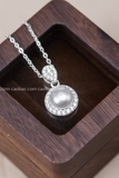 Dây chuyền bạc Việt Nam Ngọc trai Freshwater đá tròn viền đá