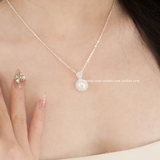 Dây chuyền bạc Việt Nam Ngọc trai Freshwater đá tròn viền đá