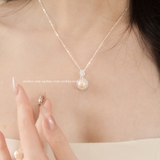 Dây chuyền bạc Việt Nam Ngọc trai Freshwater đá tròn viền đá