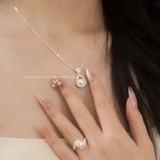 Dây chuyền bạc Việt Nam Ngọc Trai Freshwater viền đá tì bà