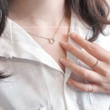 Dây chuyền bạc Việt Nam tròn rỗng đá ba lá nhỏ