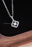 Dây chuyền bạc Việt Nam xi vàng trắng 18k đính kim cương Moissanite 4li Square Stone