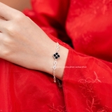 Lắc tay bạc Việt Nam bốn lá xoắn đá xà cừ vô cực