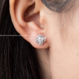 Khuyên tai bạc Việt Nam xi vàng trắng đính kim cương Moissanite Floral Cluster