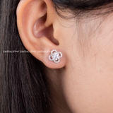 Khuyên tai bạc Việt Nam xi vàng trắng đính kim cương Moissanite Lucky Bloom