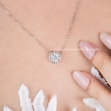 Dây chuyền bạc ta xi vàng trắng đính Kim Cương Moissanite tròn viền đá nổi