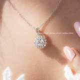 Dây chuyền bạc ta xi vàng trắng đính Kim Cương Moissanite tròn đá giữa chấu giữ nổi