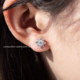 Khuyên tai bạc Việt Nam xi vàng trắng đính kim cương Moissanite Snowlight Charm