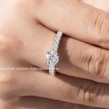 Nhẫn bạc ta xi vàng trắng full Kim Cương Moissanite tròn viền đá đều