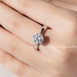 Nhẫn bạc Việt Nam xi vàng trắng đính kim cương Moissanite Solitaire Wish