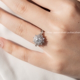 Nhẫn bạc ta xi vàng trắng đính Kim Cương Moissanite nơ tròn dáng mềm