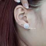 Khuyên tai bạc Việt Nam bông tuyết tròn ổ đá giữa