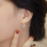 Khuyên tai bạc Việt Nam chấm đá tròn rỗng đá rơi