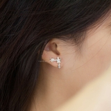 Khuyên tai bạc Việt Nam hai hoa giọt đá rơi