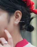 Khuyên tai bạc Việt Nam kẹp hoa năm cánh