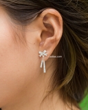 Khuyên tai bạc Việt Nam nơ sợi đá ngắn dài