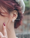 Khuyên tai bạc Việt Nam tròn rỗng móc đá vuông