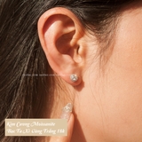 Khuyên tai bạc Việt Nam xi vàng trắng đính Kim Cương Moissanite 4 li Tiny