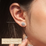 Khuyên tai bạc Việt Nam xi vàng trắng đính Kim Cương Moissanite 5 li Clara