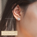 Khuyên tai bạc Việt Nam xi vàng trắng đính Kim Cương Moissanite 5 li Royalty